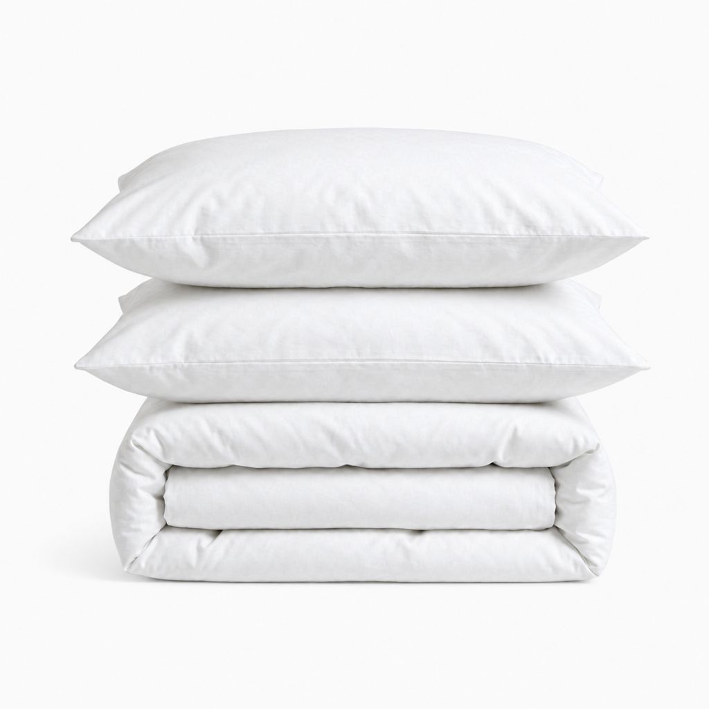 Parure en percale de coton unie blanc neige – packshot ensemble coordonné