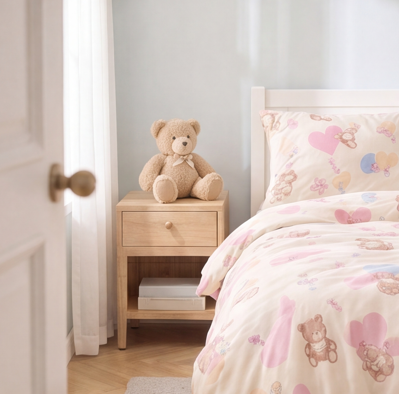 Parure de lit enfant Petit Ourson, détail chevet - Maison Textile