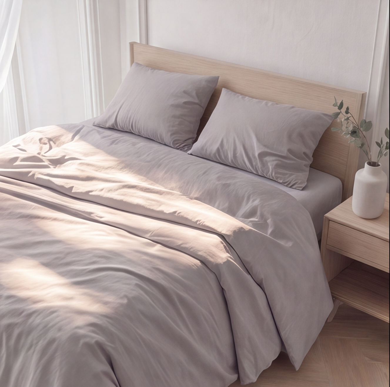 Drap-housse en percale de coton 100 fils/cm² blanc, texture lisse et maintien ajusté sur matelas.