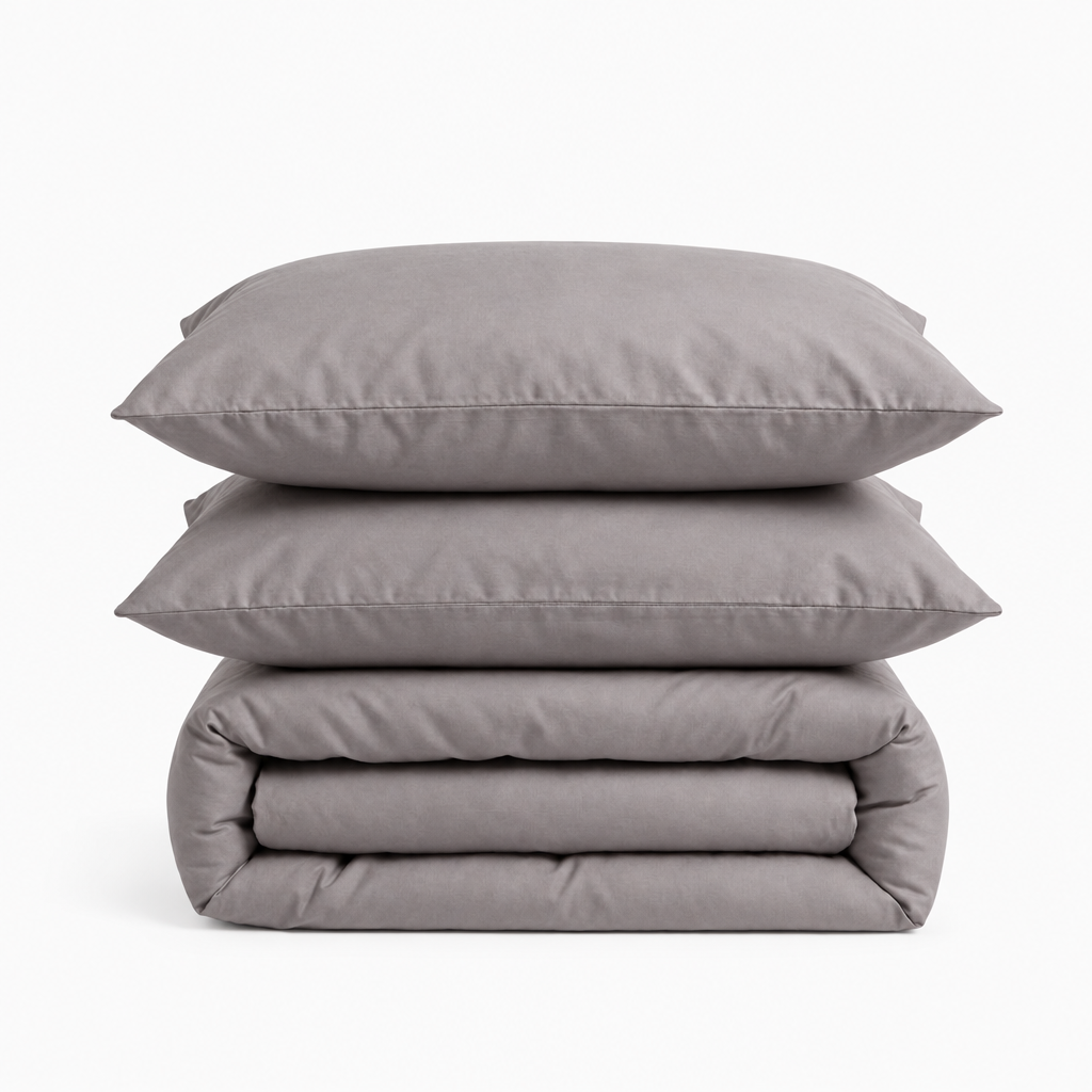 Parure en percale de coton unie gris souris – packshot ensemble