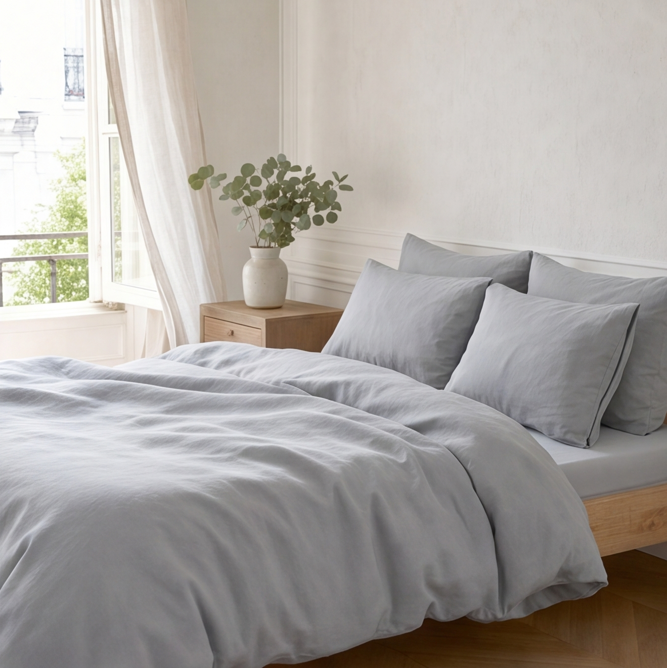 Drap-housse en percale de coton 100 fils/cm² blanc avec bonnets ajustés pour maintien optimal sur matelas