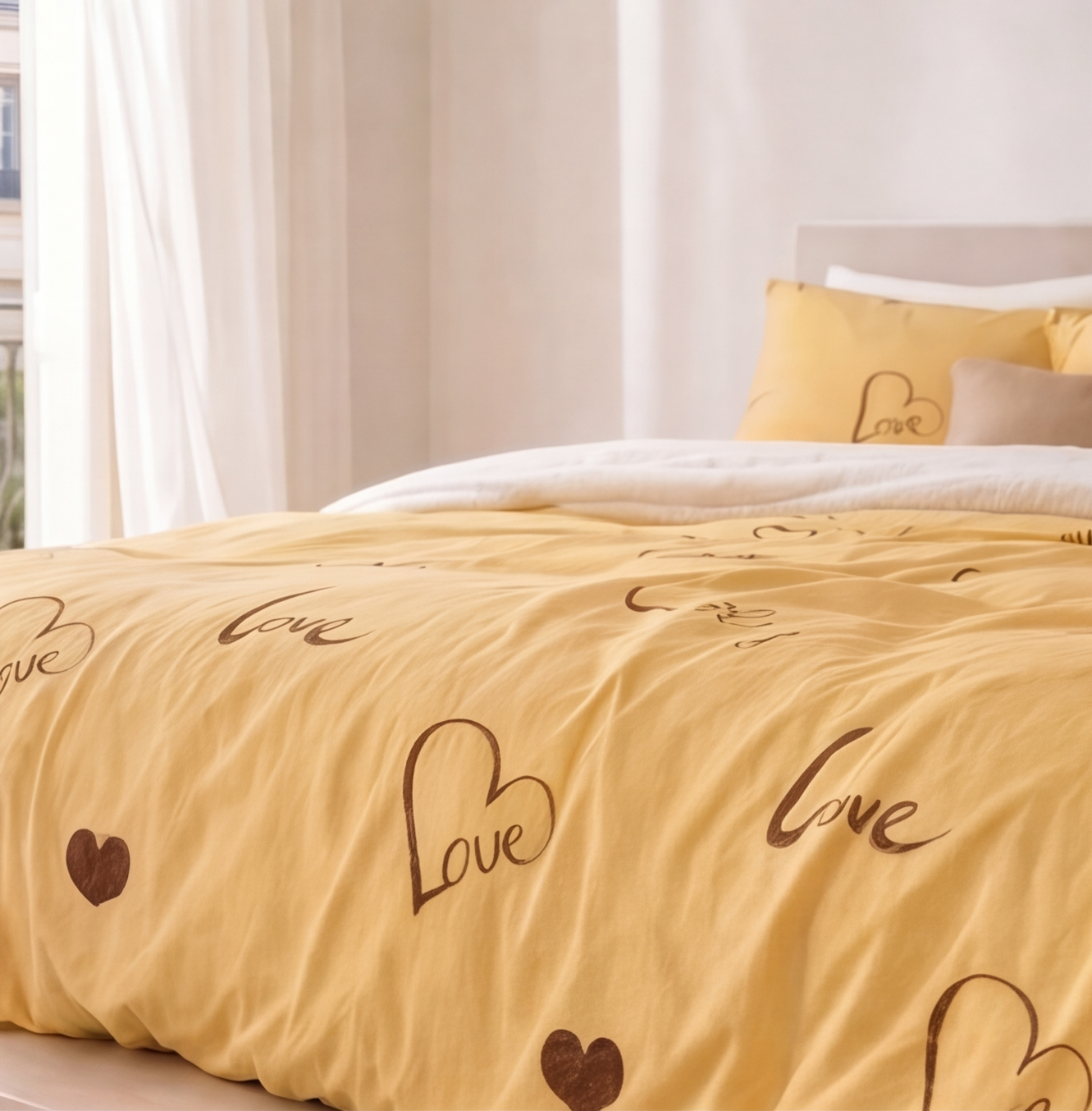 Parure en percale de coton Love Signature – vue côté ambiance chambre