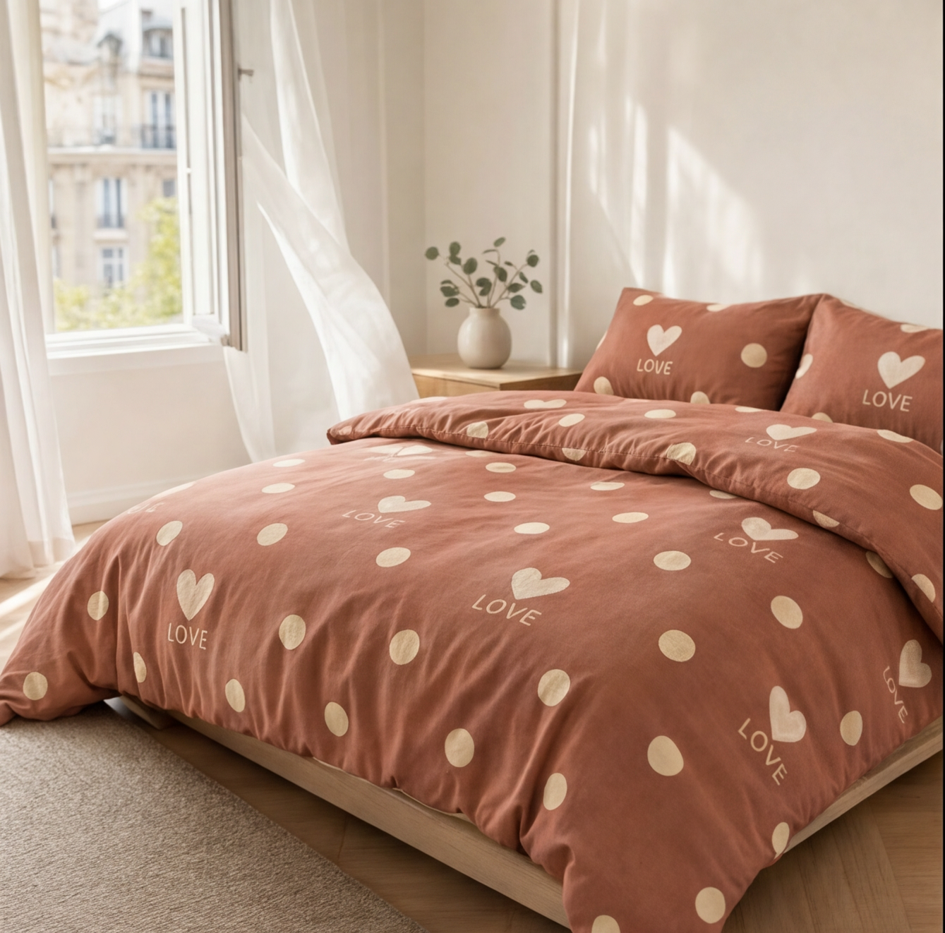 Drap plat en percale de coton 100 fils/cm2, texture lisse et respirante pour un confort frais et élégant.
