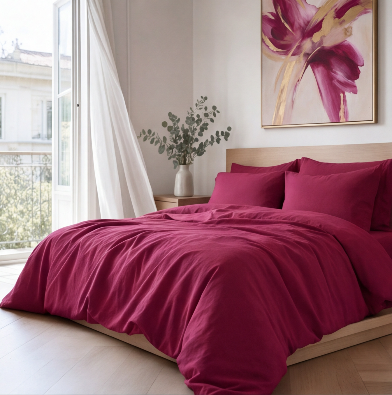 Drap-housse en percale de coton 100 fils/cm² blanc, tissu lisse et respirant, maintien optimal avec bonnet ajusté.