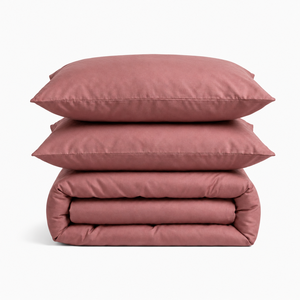 Parure en percale de coton unie vieux rose – packshot ensemble