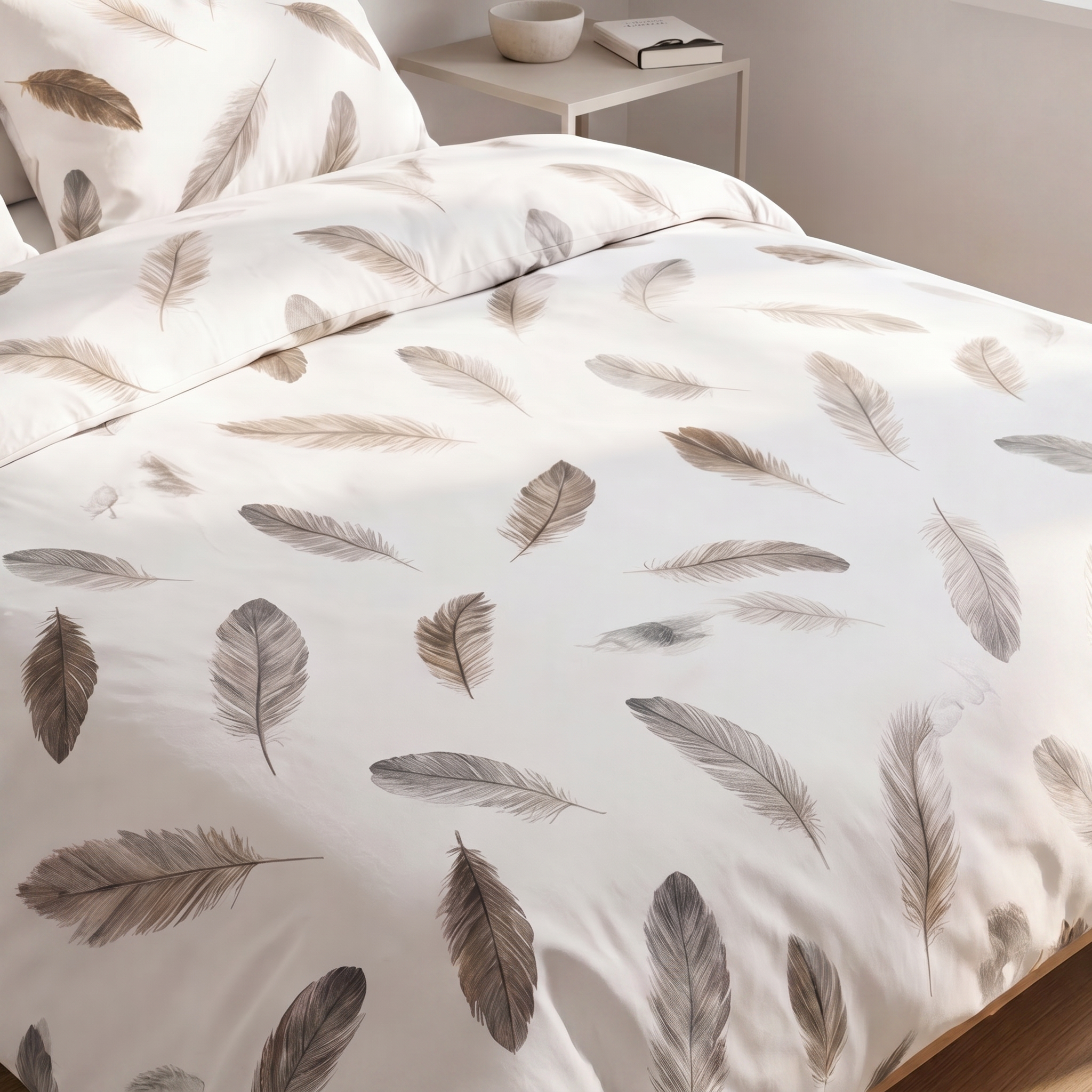 Parure de lit en polycoton renforcé avec housse de couette et taies d’oreiller, confortable et durable.