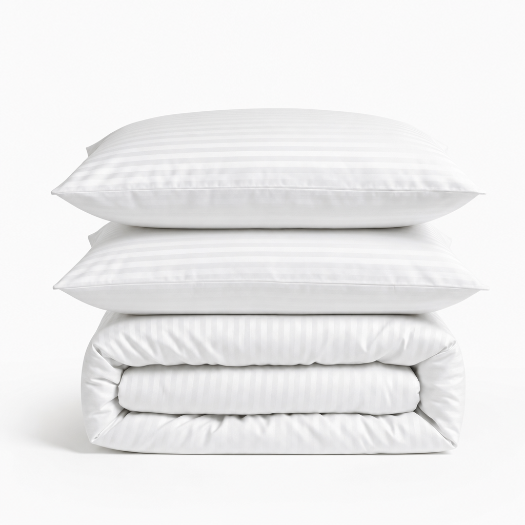 Parure de lit satin premium avec rayures élégantes en satin de coton soyeux et lumineux