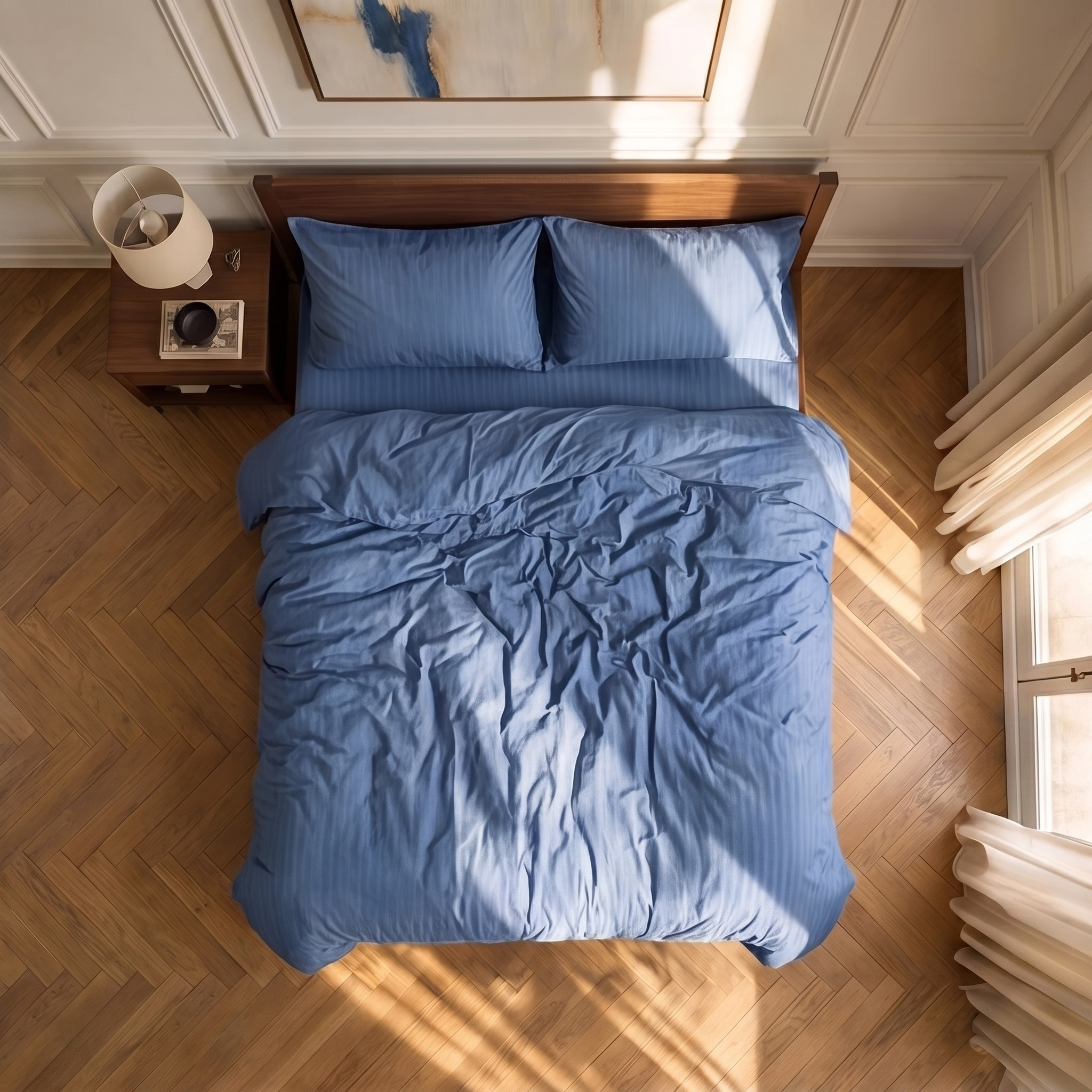 Parure de lit satin premium à rayures élégantes en satin de coton soyeux