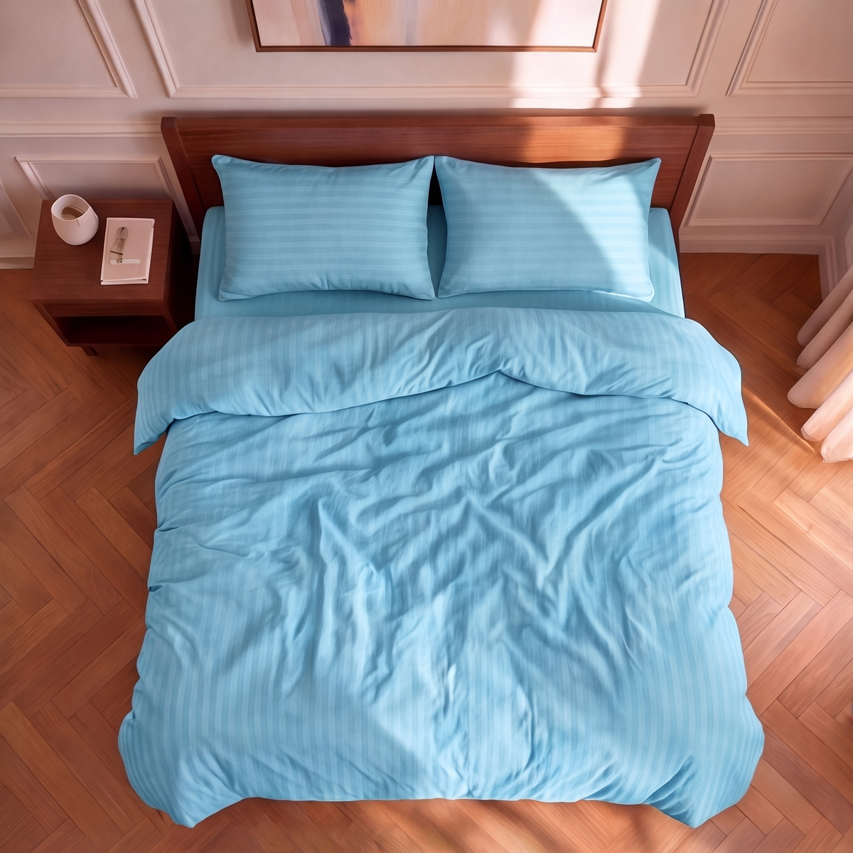 Parure de lit satin premium à rayures élégantes en satin de coton soyeux