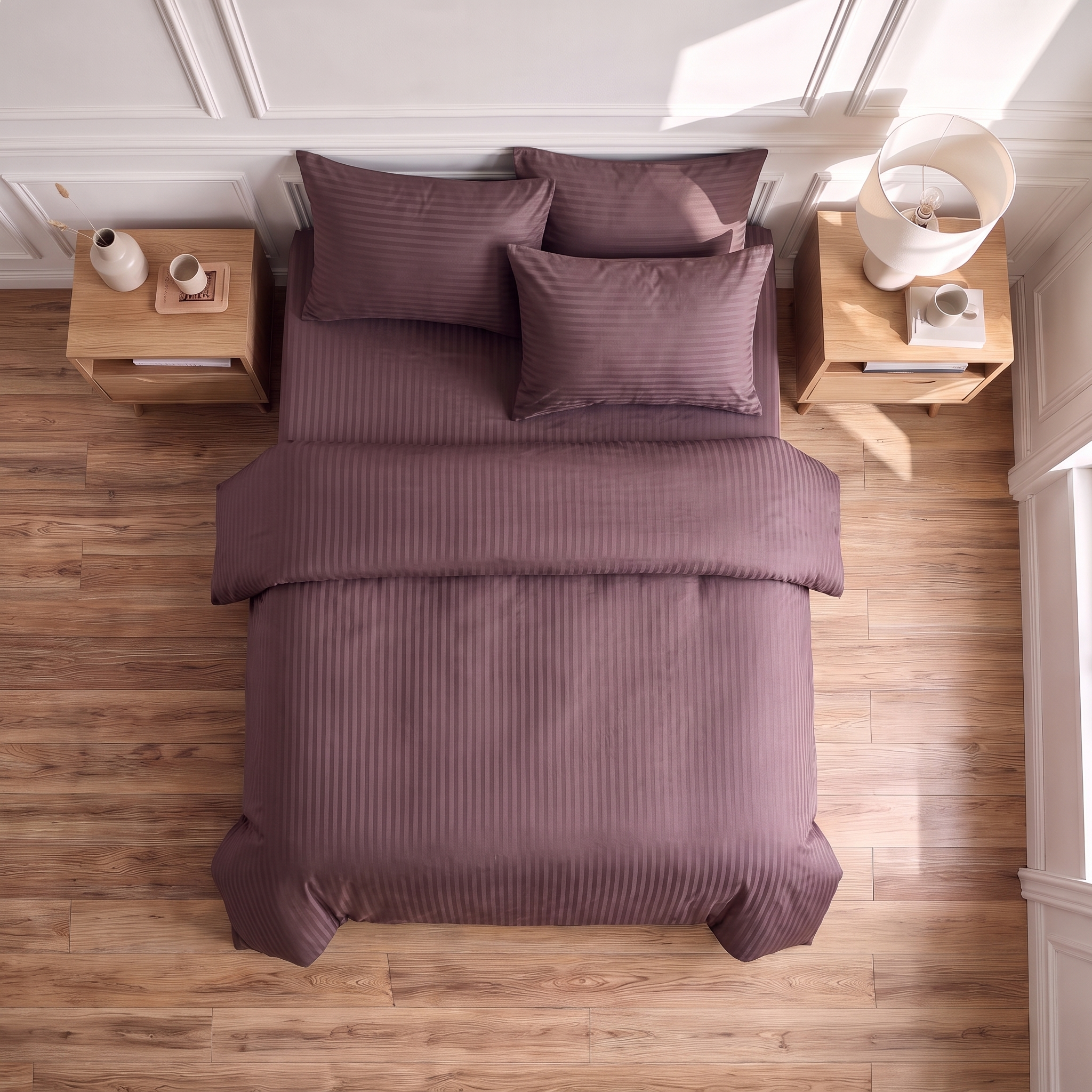 Parure de lit satin premium rayures satinées douce et élégante en coton satiné 120 fils/cm²
