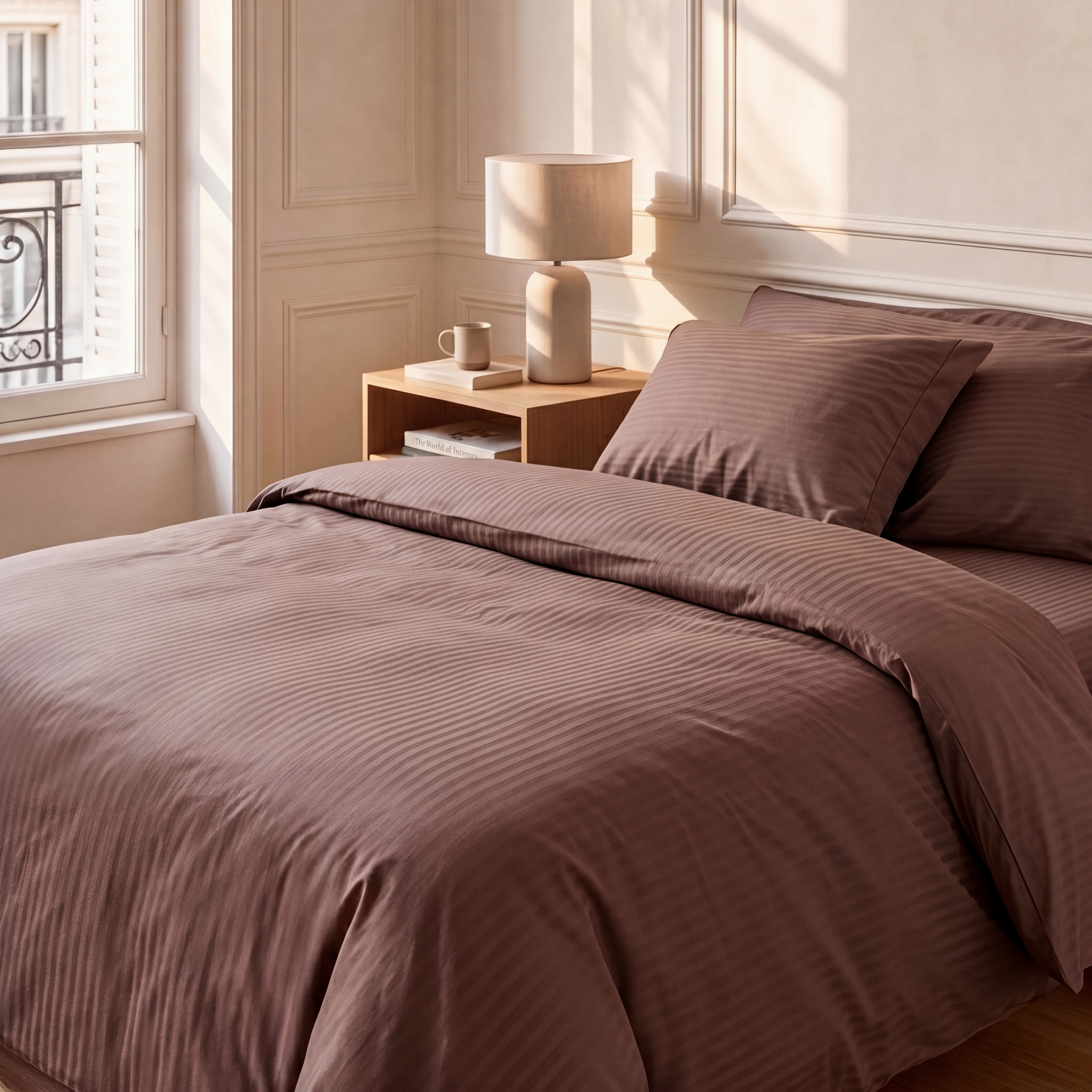 Parure de lit satin premium - Rayures Élégantes