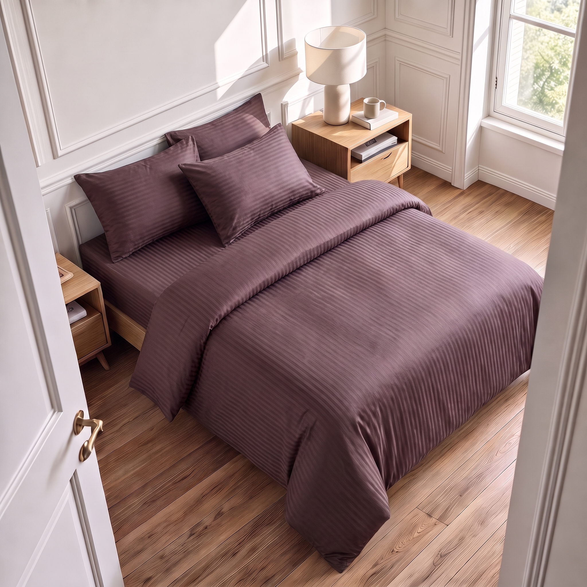 Housse de couette en satin de coton à rayures satinées douce et élégante