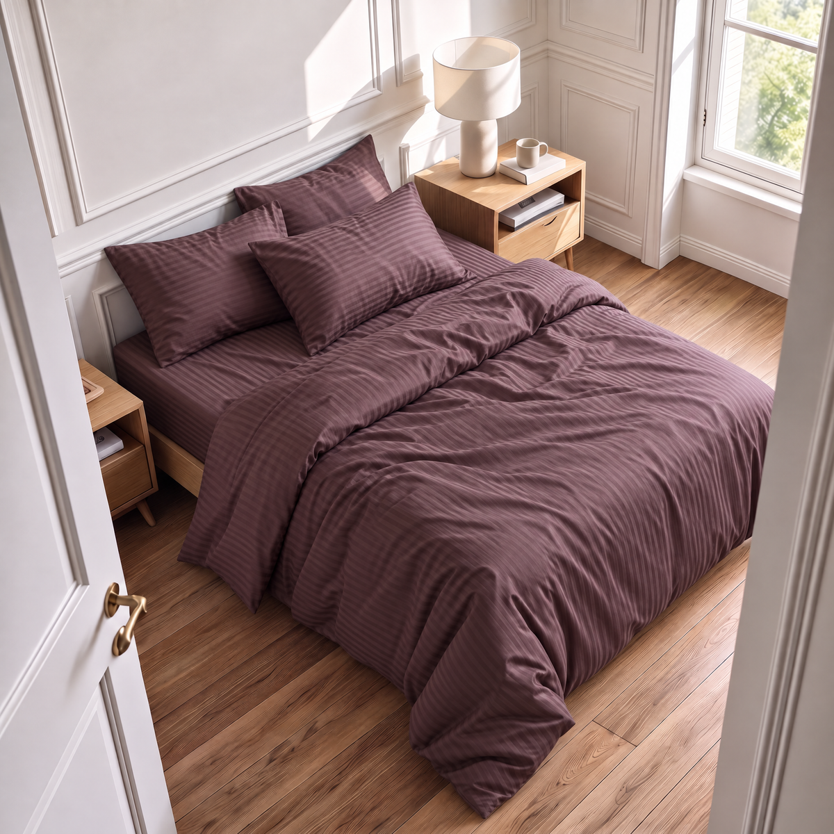 Housse de couette en satin de coton à rayures satinées douce et élégante