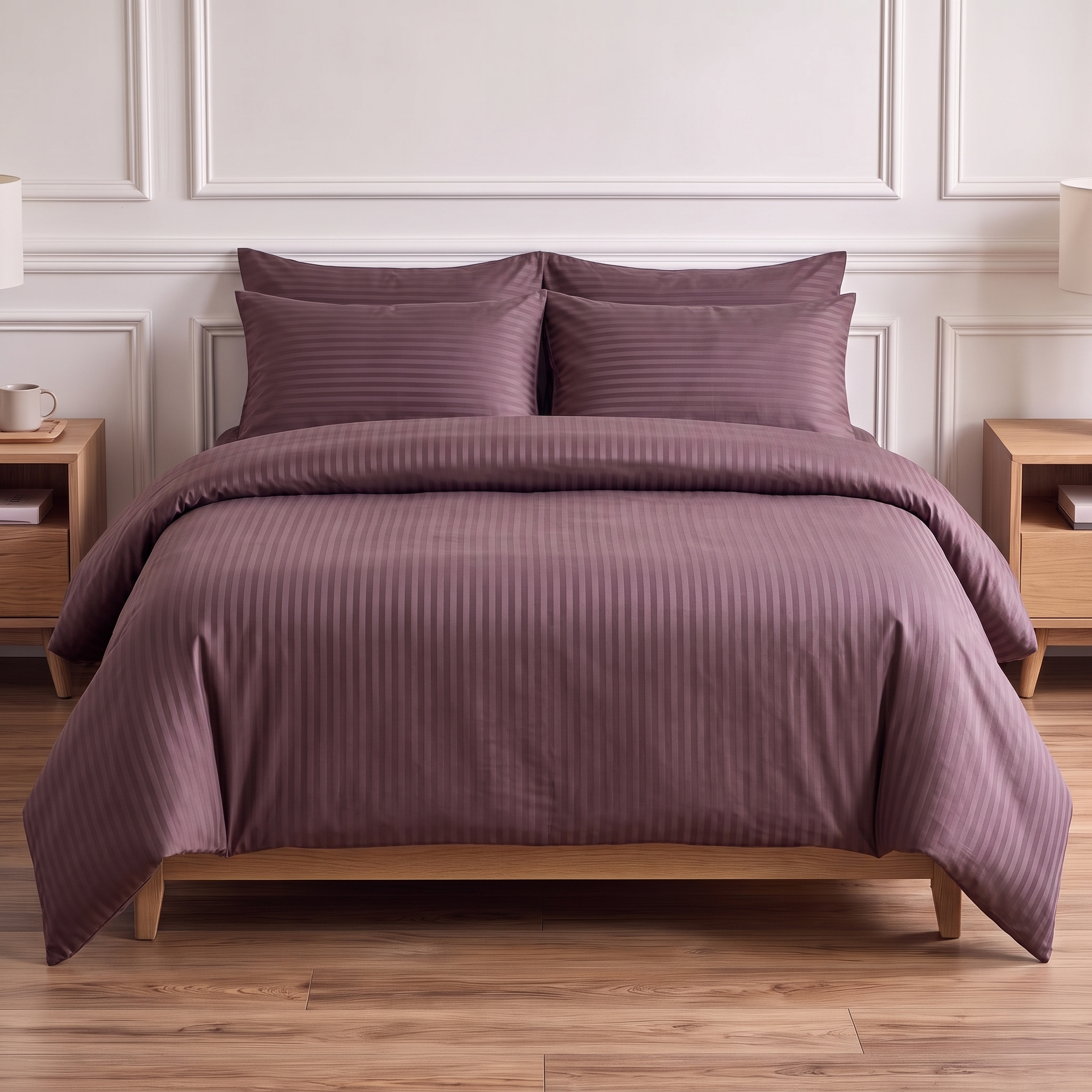Housse de couette en satin de coton rayée, douce et élégante, finition satinée luxueuse