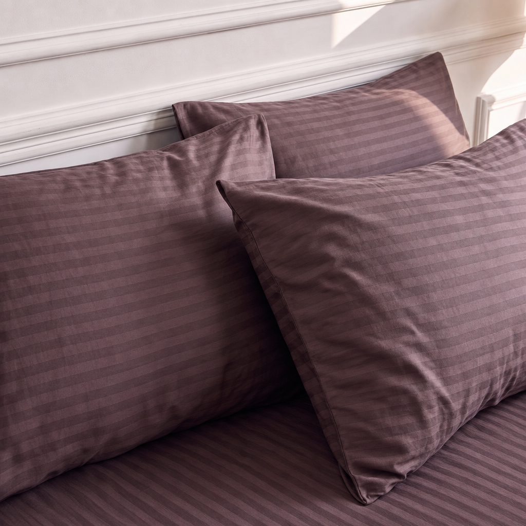Taies d’oreiller en satin de coton rayées, élégantes et douces, finition soyeuse premium