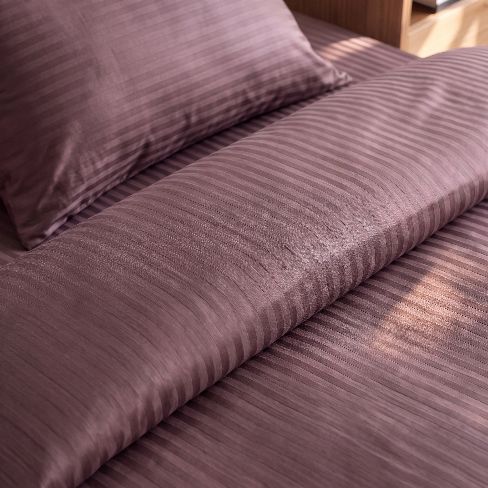 Parure de lit satin premium à rayures satinées, douceur et élégance soyeuse
