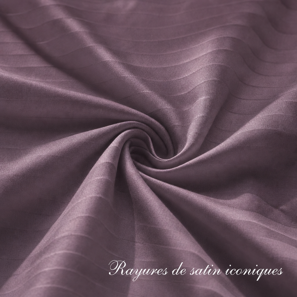 Housse de couette en satin de coton rayée, douce et élégante avec finition satinée légère
