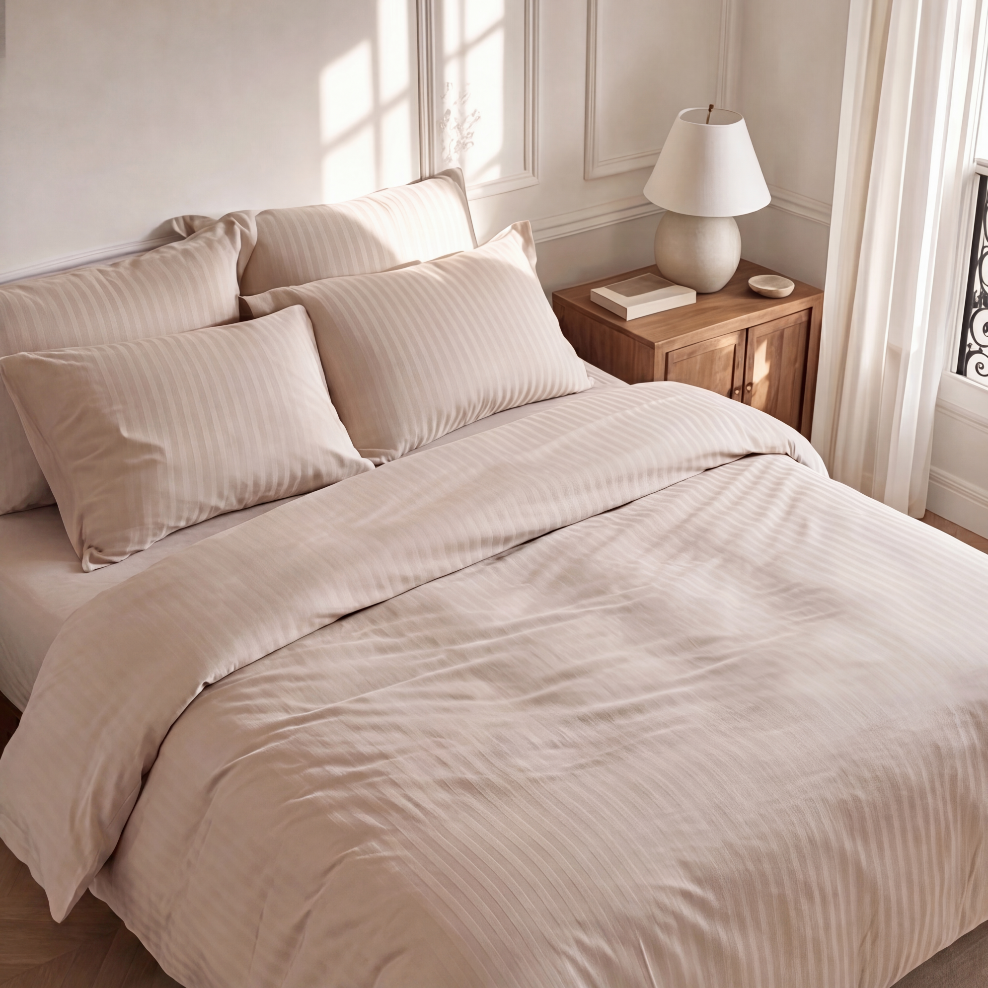 Housse de couette en satin de coton rayures satinées douce et élégante