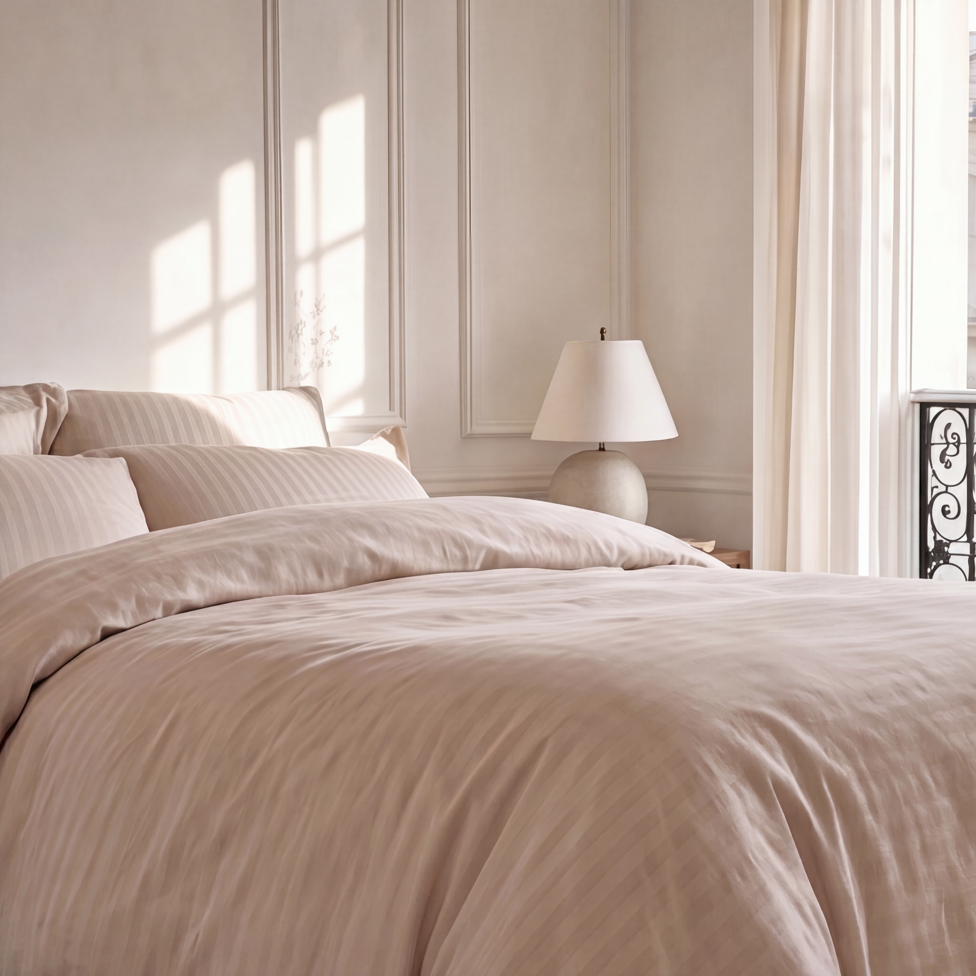 Housse de couette en satin de coton rayures satinées élégante et douce