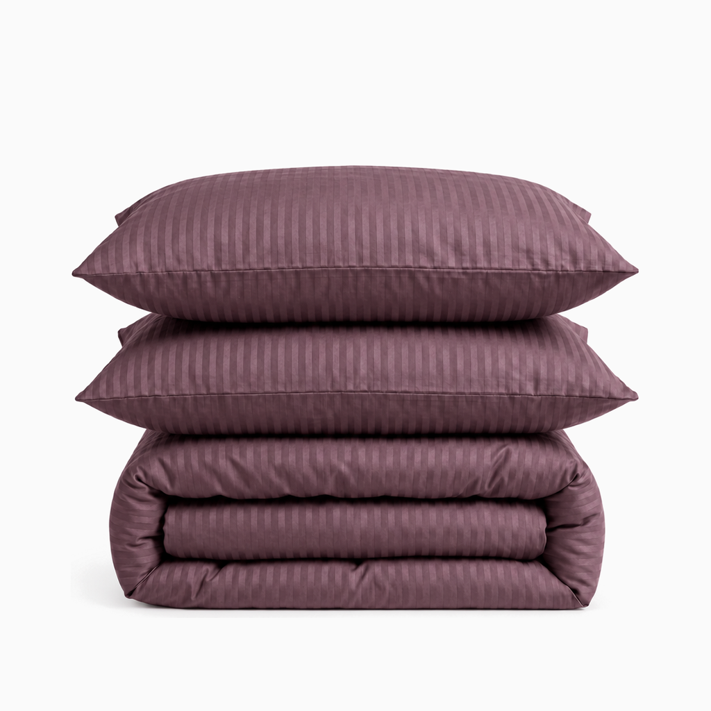 Parure de lit satin de coton rayures Brun Cacao – Maison Textile