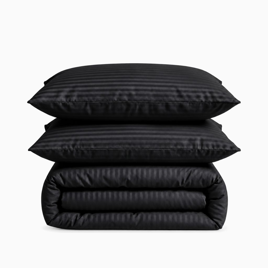 Parure de lit satin de coton rayures Noir Signature – Maison Textile