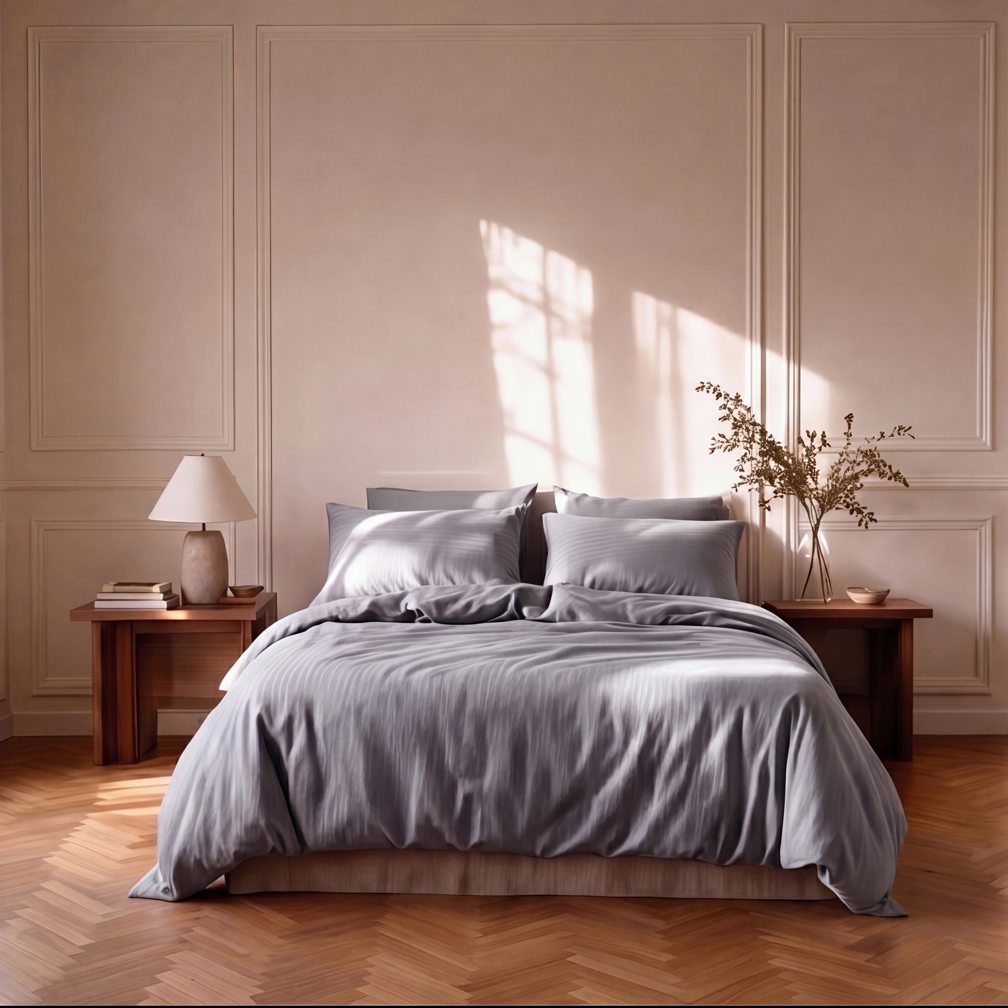 Parure de lit satin premium rayures élégantes en satin de coton doux et soyeux