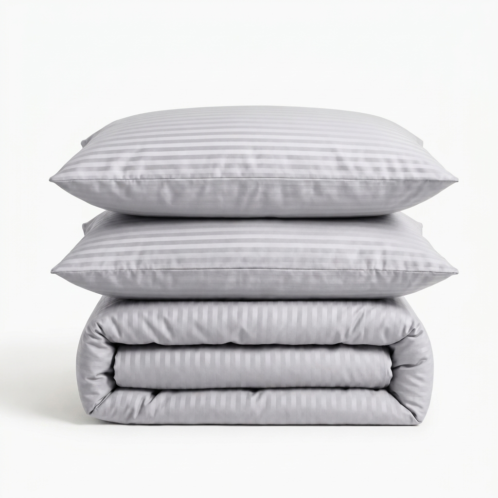 Parure de lit satin premium à rayures élégantes en coton soyeux avec housse de couette et taies d’oreiller coordonnées