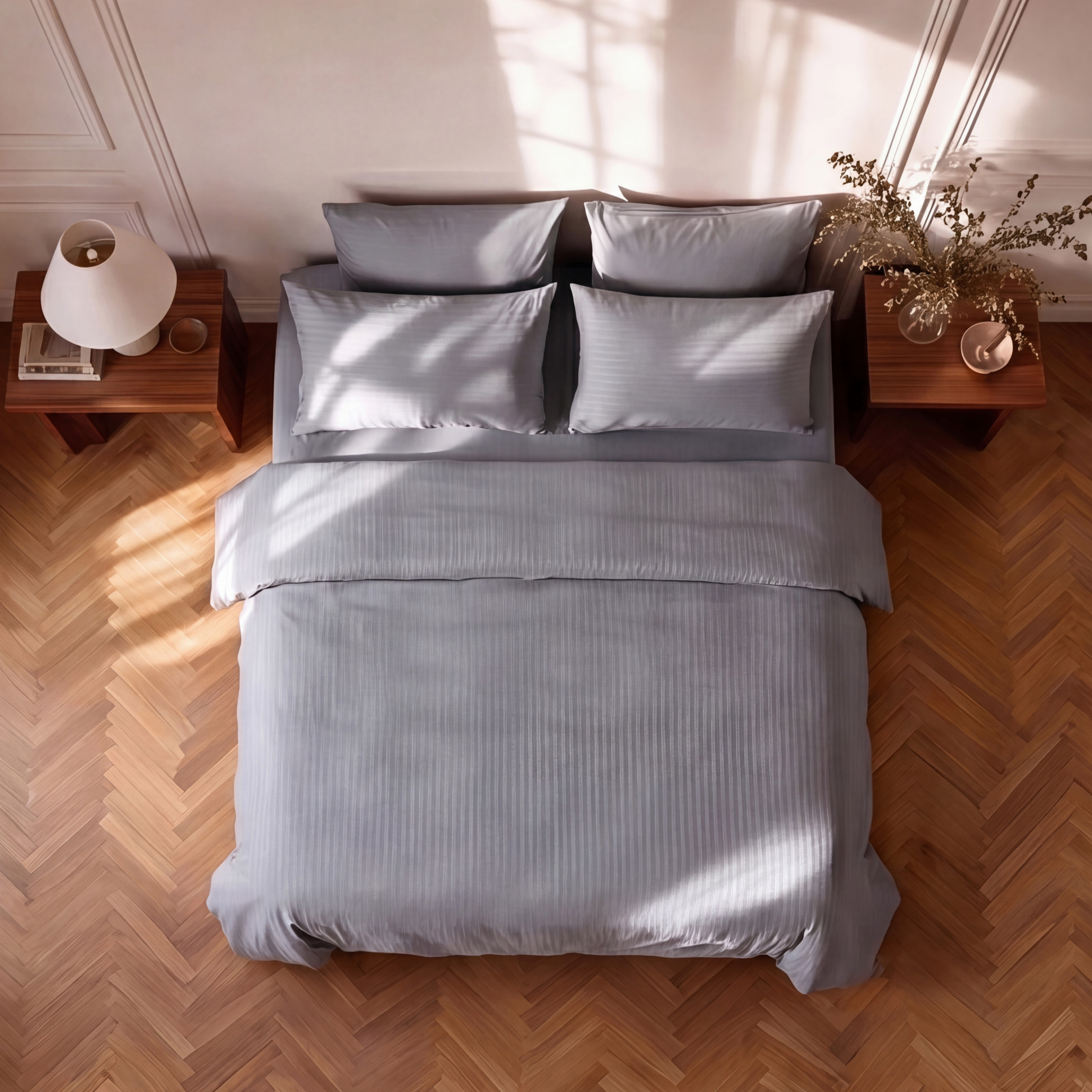 Parure de lit satin premium rayures élégantes en satin de coton doux et soyeux