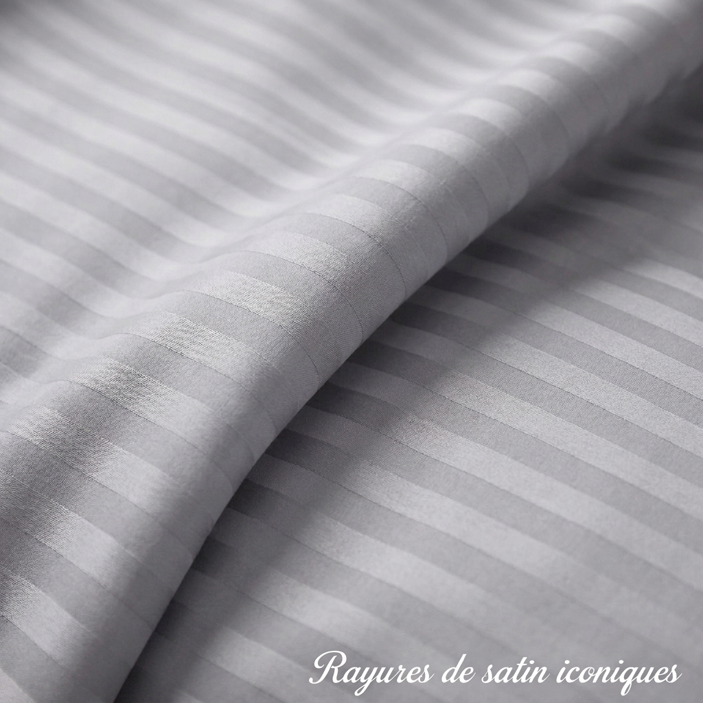 Parure de lit satin premium aux rayures élégantes en satin de coton soyeux.