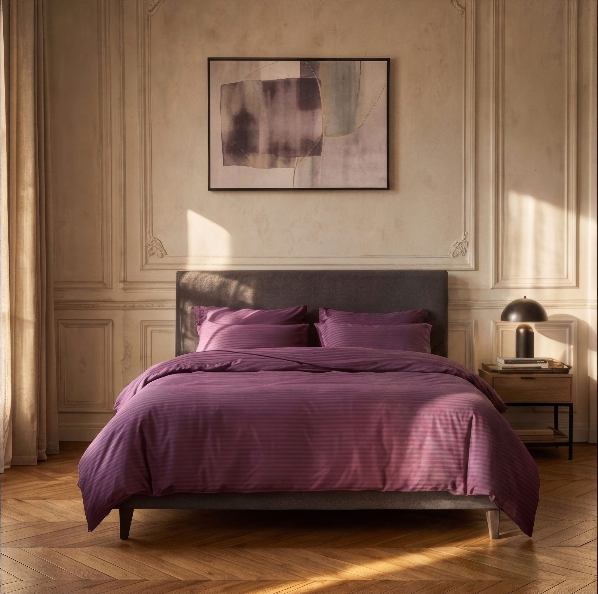 Draps plats en satin de coton – Parure Mauve Bordeaux – Linge de lit haut de gamme - Maison Textile
