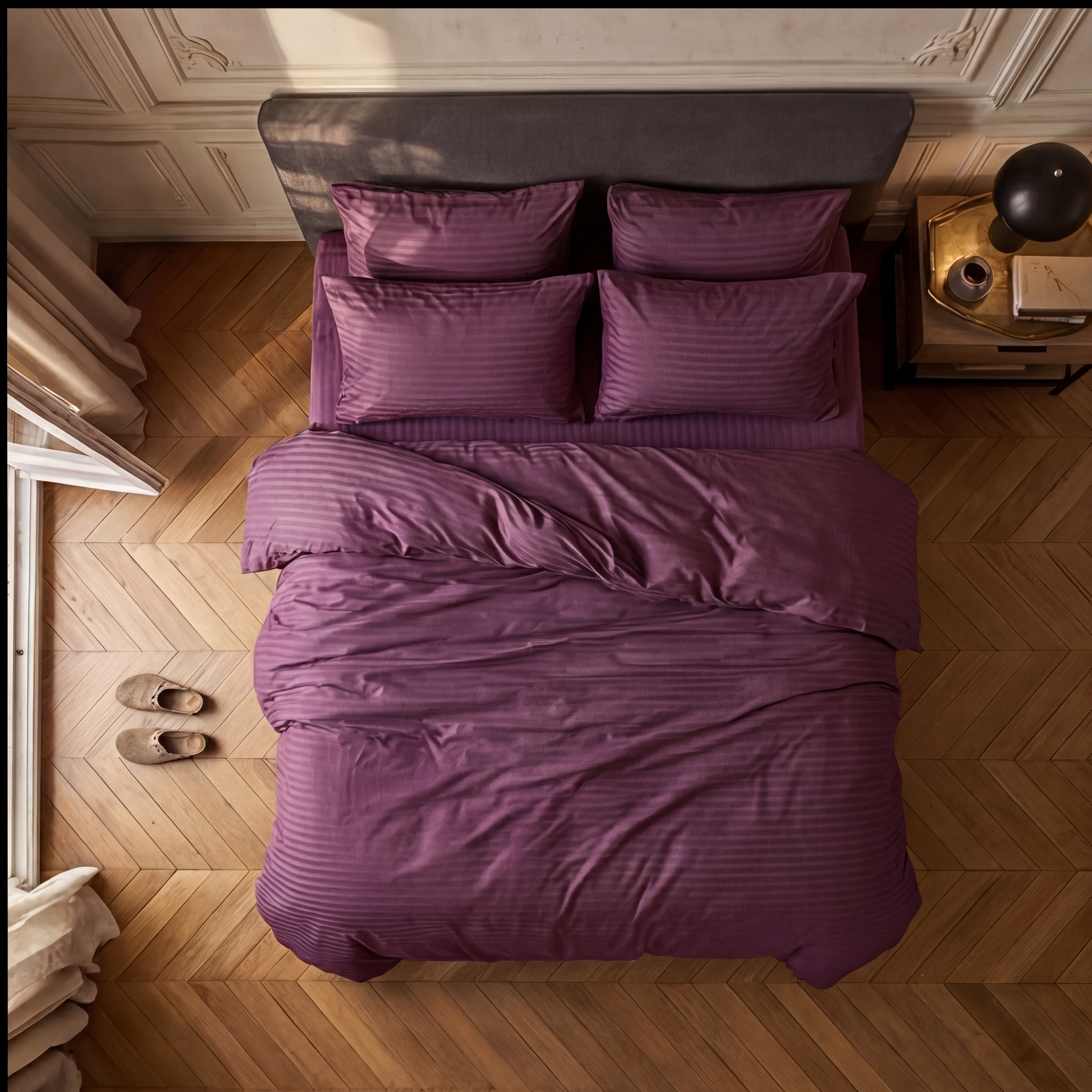 Parure de lit satin premium avec rayures élégantes en satin de coton soyeux et lumineux