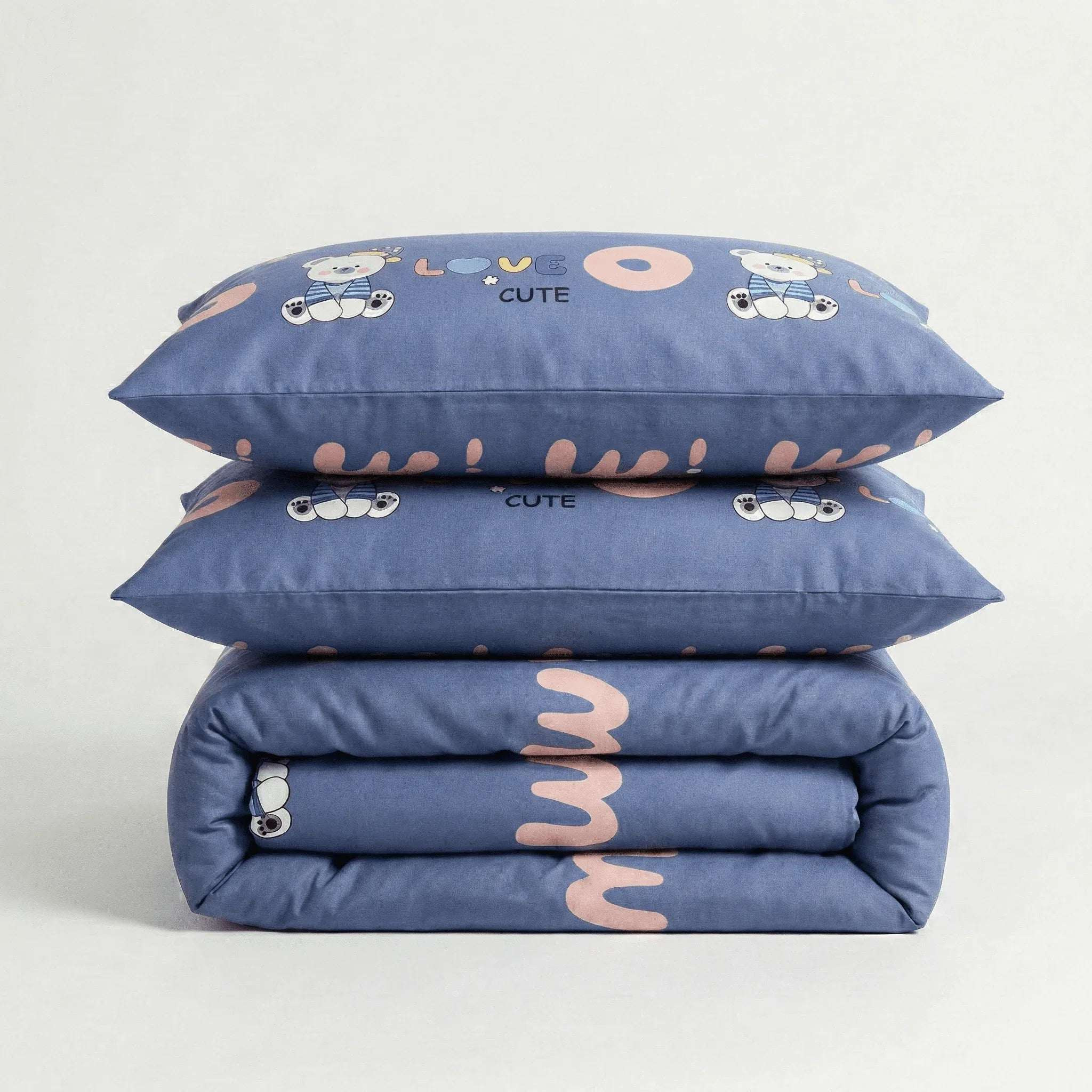 Parure en percale de coton - Ourson en Ourson Love Lila – Linge de lit haut de gamme - MaisonTextile