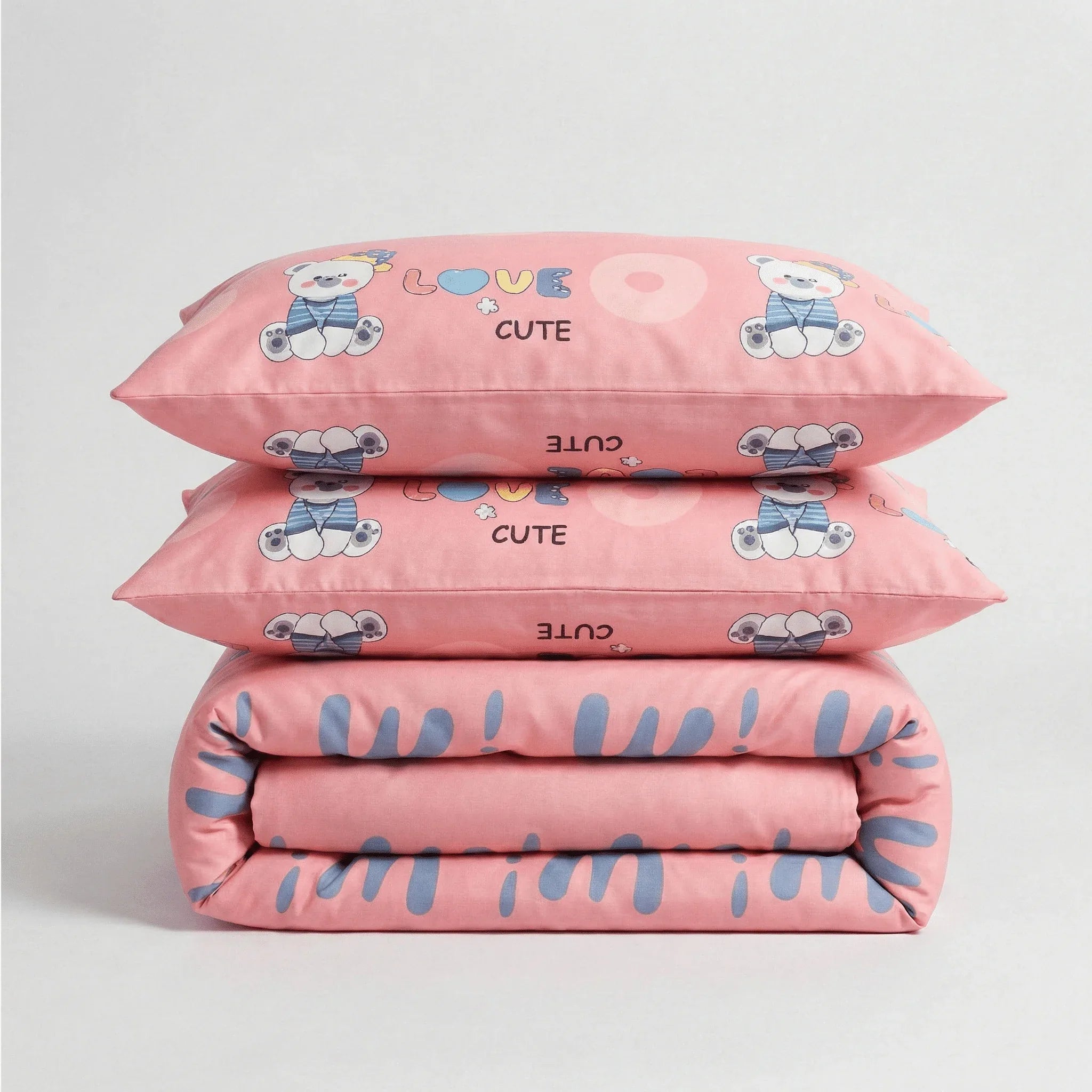Parure en percale de coton - Ourson en Ourson Love Rose – Linge de lit haut de gamme - MaisonTextile
