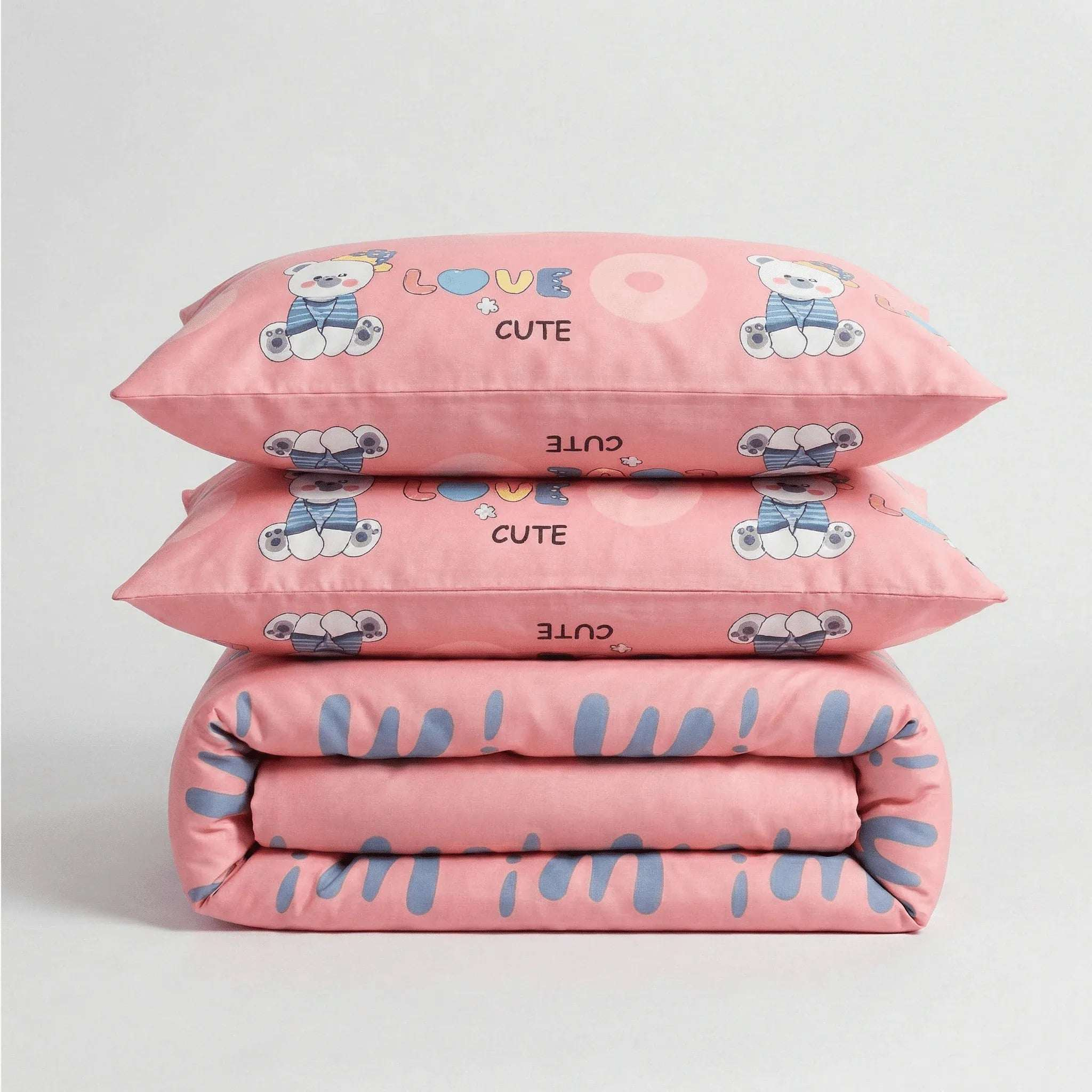 Parure en percale de coton - Ourson en Ourson Love Rose – Linge de lit haut de gamme - MaisonTextile