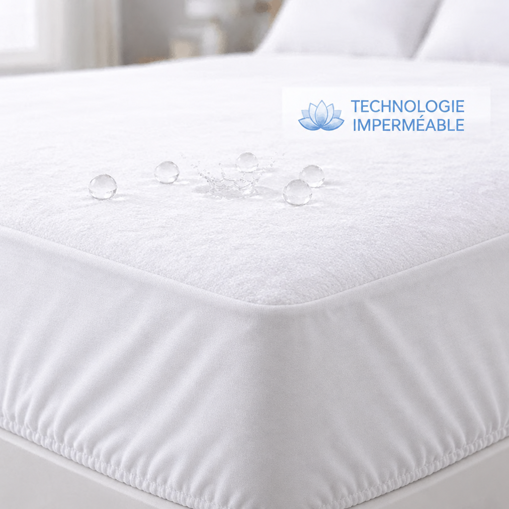 Protège-matelas imperméable en éponge enduite, ajusté comme un drap-housse avec élastique tout autour