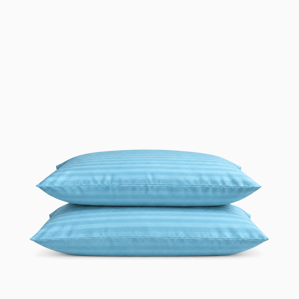 Taies d’oreiller satin de coton rayures Bleu Ciel – Maison Textile