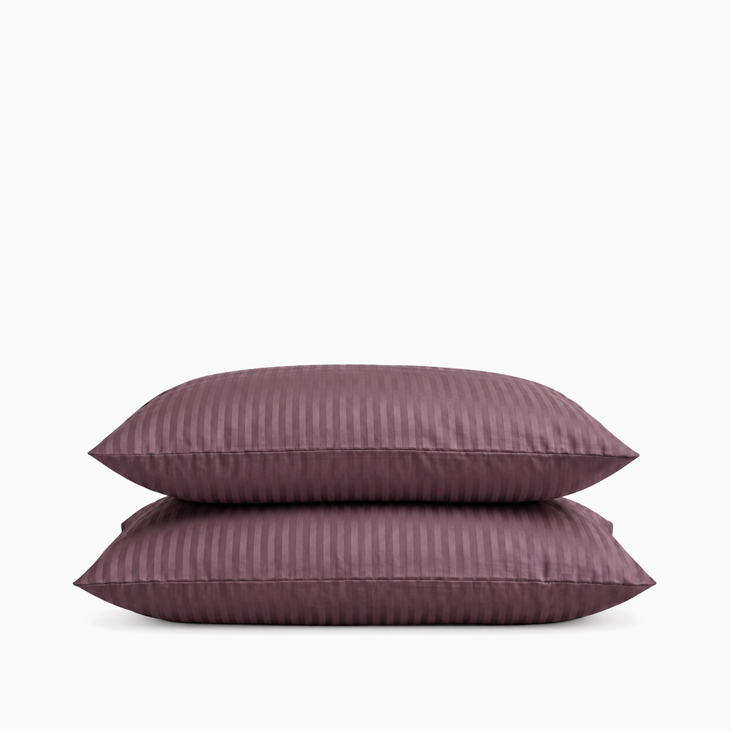 Taies d’oreiller satin de coton rayures Brun Cacao – Maison Textile