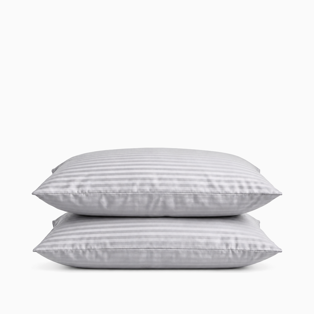 Taies d’oreiller satin de coton rayures Gris Brume – Maison Textile