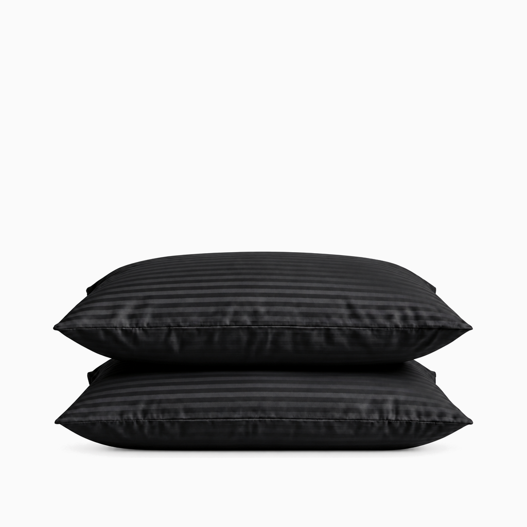 Taies d’oreiller satin de coton rayures Noir Signature – Maison Textile