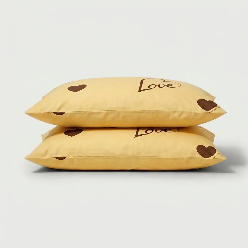 Taies d'oreiller percale de coton - Love en Love Soleil – - MaisonTextile