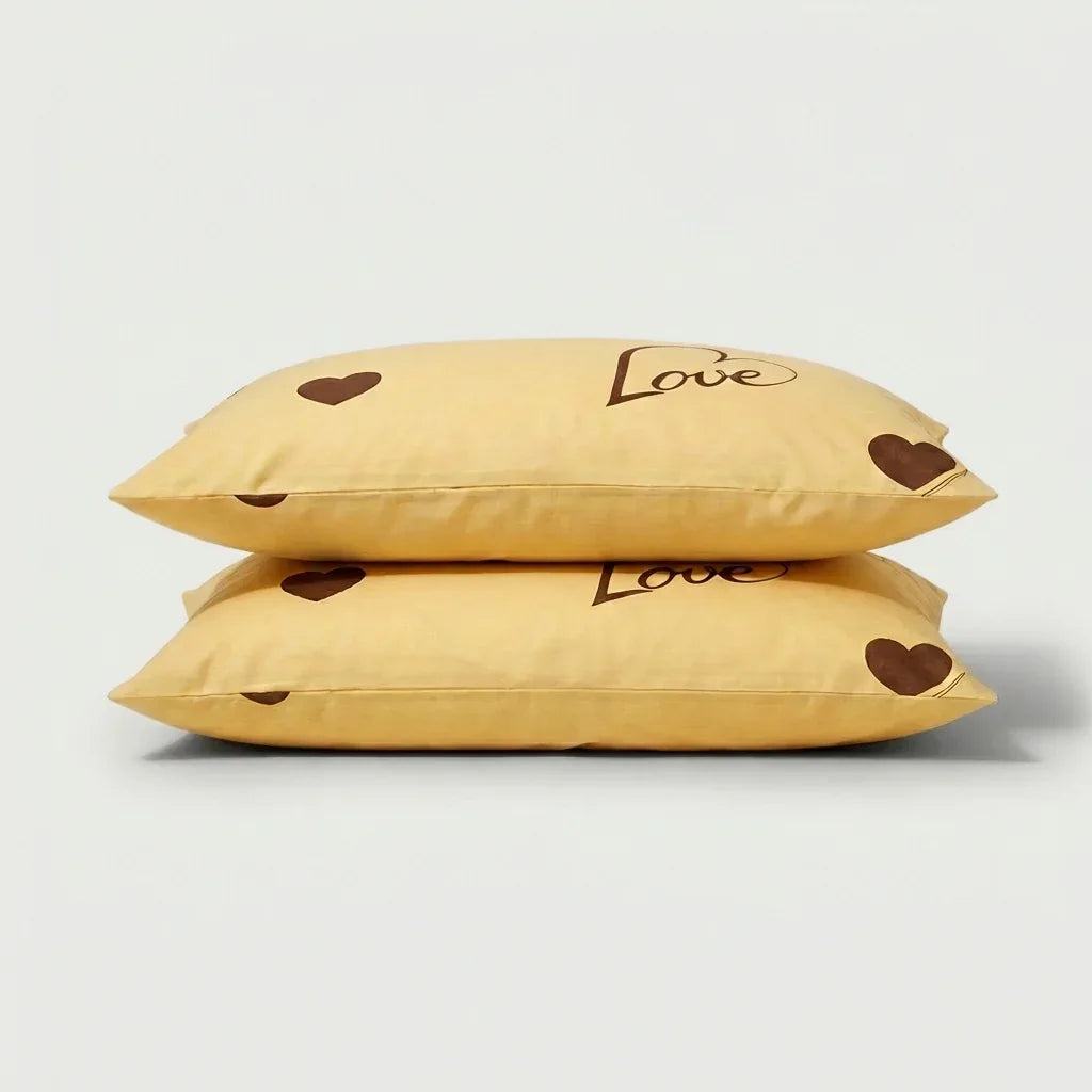 Taies d'oreiller percale de coton - Love en Love Soleil – - MaisonTextile