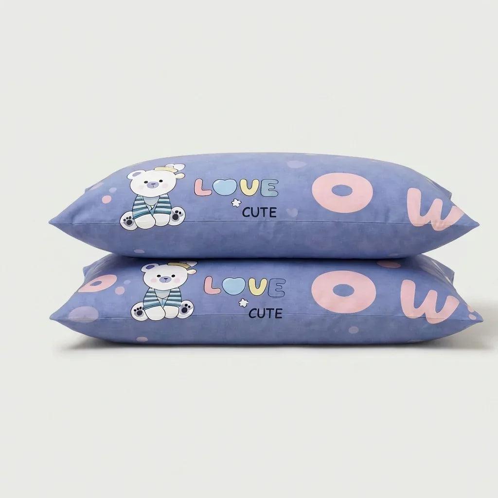 Taies d'oreiller percale de coton - Ourson en Ourson Love Lila – - MaisonTextile