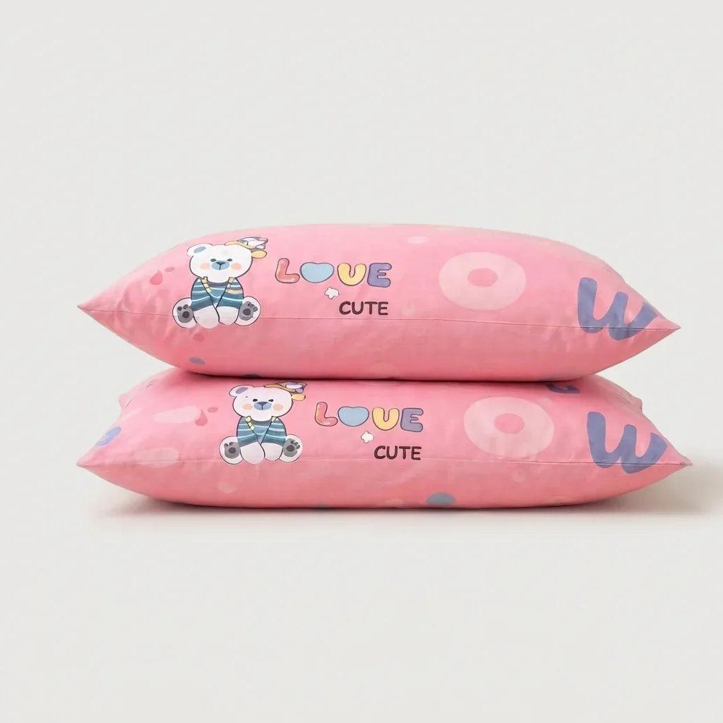 Taies d'oreiller percale de coton - Ourson en Ourson Love Rose – - MaisonTextile