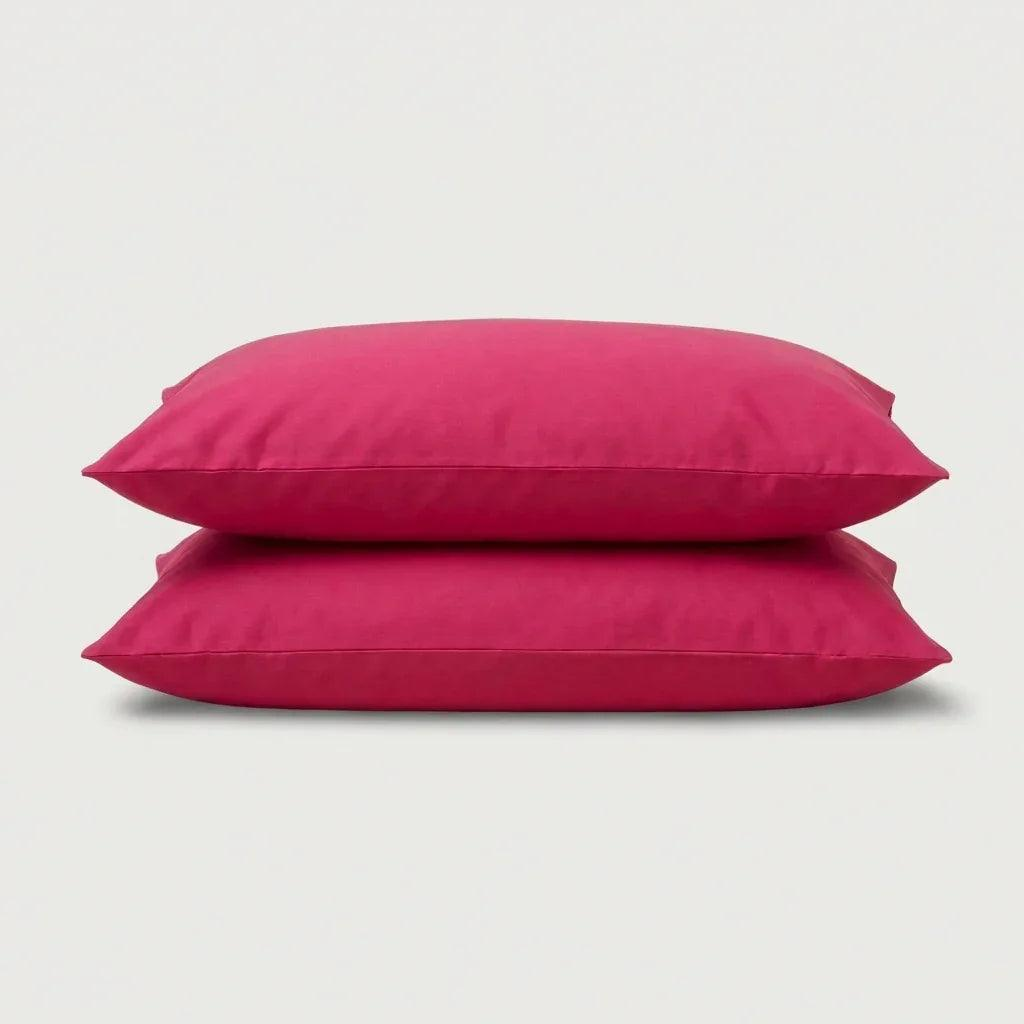 Taies d'oreiller percale de coton - Uni en Rouge Framboise – - MaisonTextile