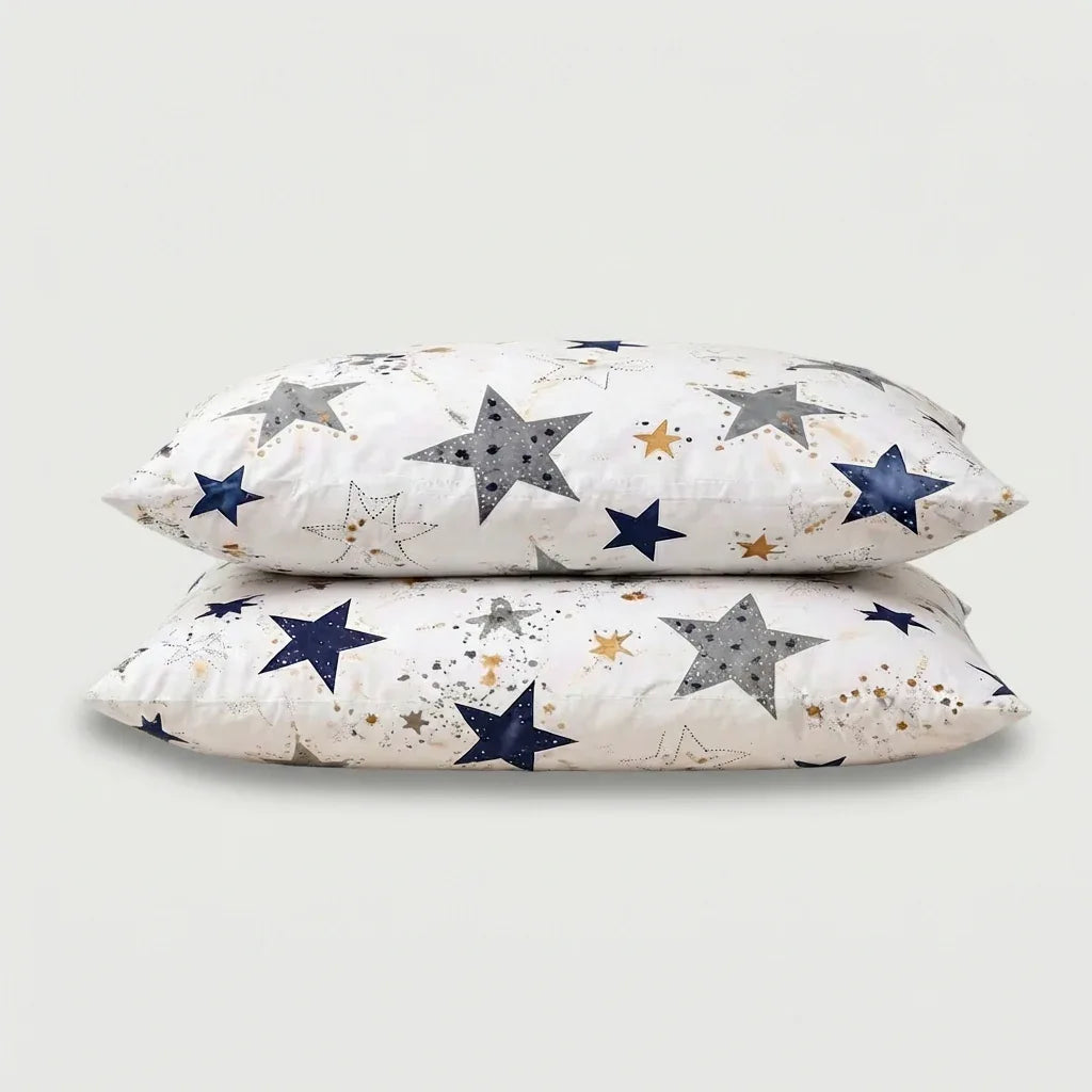 Taies d’oreiller polycoton renforcé - Stars en Stars Céleste – - MaisonTextile