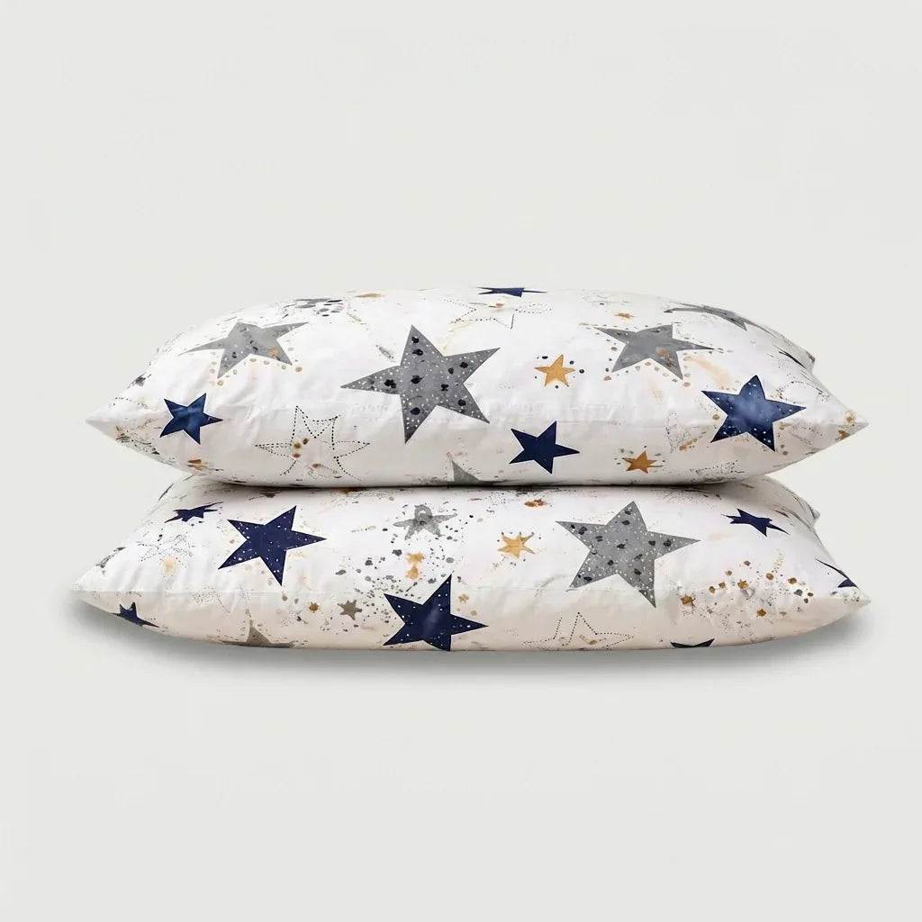 Taies d’oreiller polycoton renforcé - Stars en Stars Céleste – - MaisonTextile