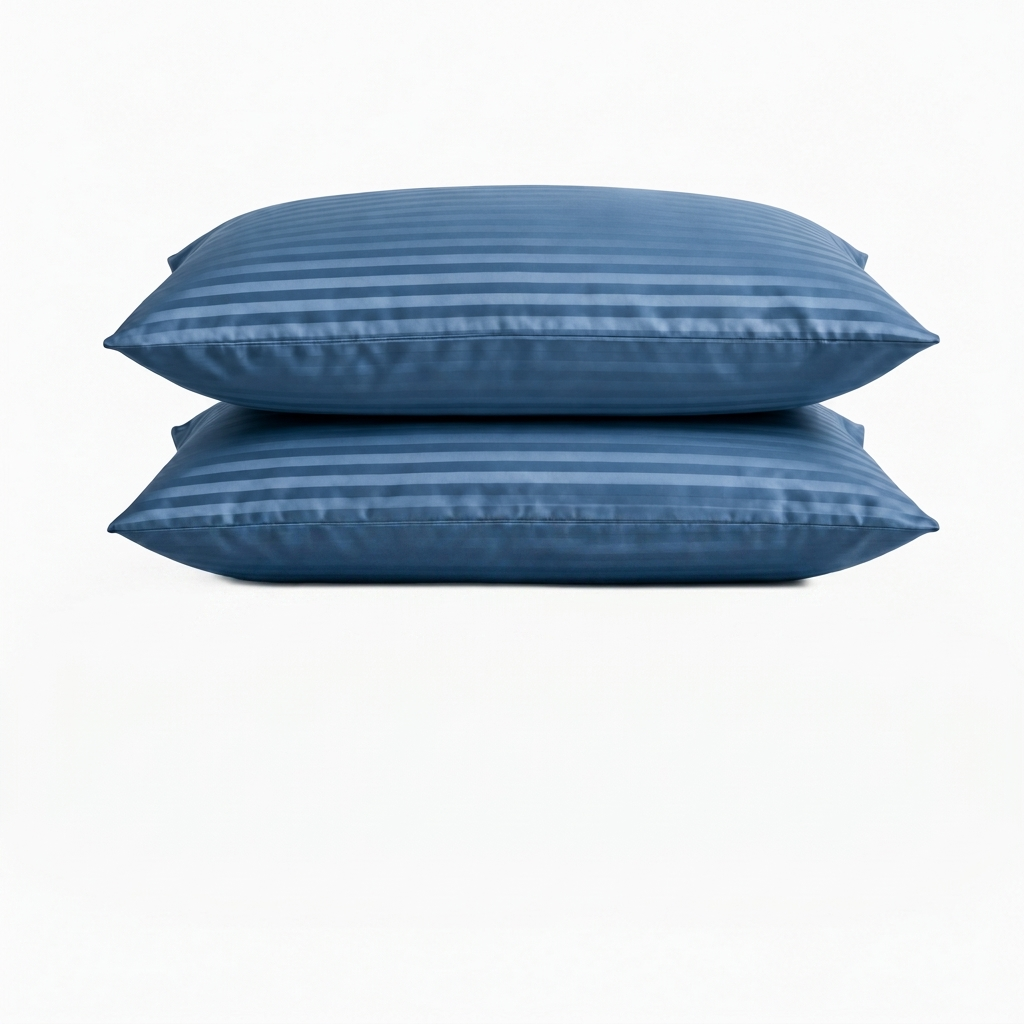 Taies d'oreiller satin de coton - Rayures satinées en Bleu Océan – - MaisonTextile