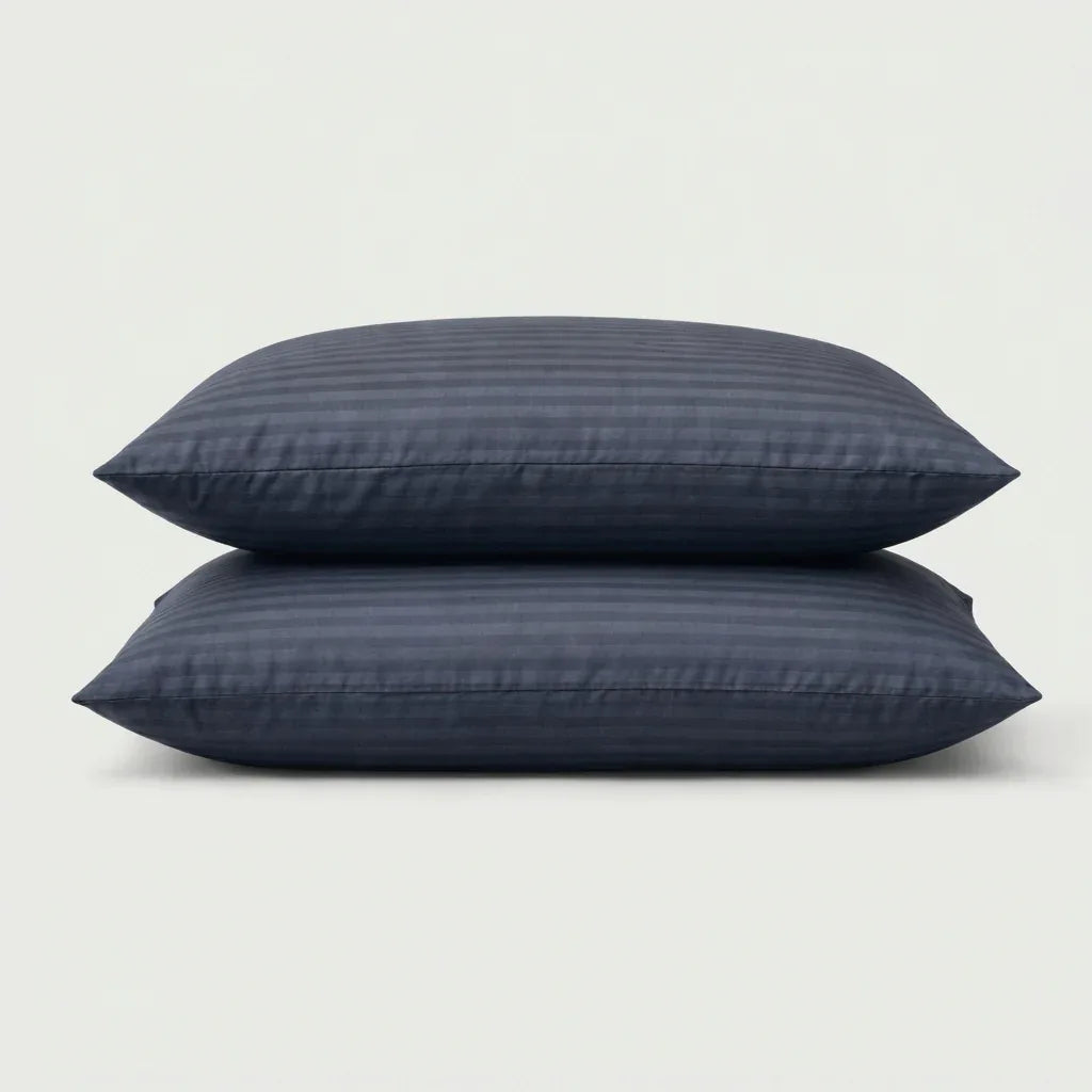 Taies d'oreiller satin de coton - Rayures satinées en Gris Bleuté – - MaisonTextile