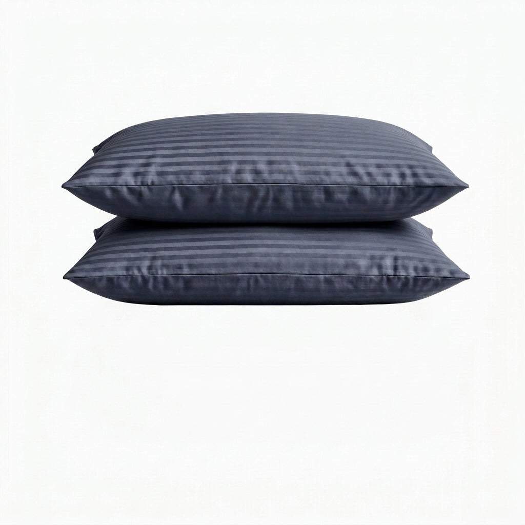 Taies d'oreiller satin de coton - Rayures satinées en Gris Bleuté – - MaisonTextile