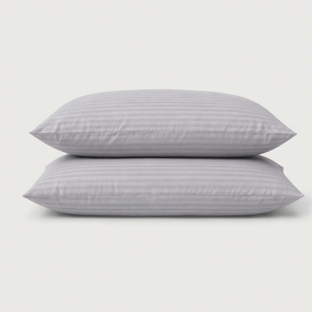 Taies d'oreiller satin de coton - Rayures satinées en Gris – - MaisonTextile